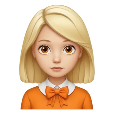 longer blond hair not smiling woman with orange blouse bow collar sticker