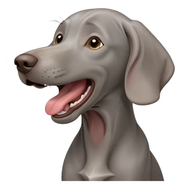 cinematic-cute-yawning-weimaraner-portrait-emoji,-head-tilted-slightly-with-a-dramatic,-wide-open-yawn,-revealing-a-sleek grey fur-with-a-subtle-shimmer,-floppy-ears-slightly-drooping,-round-brown-eyes-barely-open-in-drowsy sticker