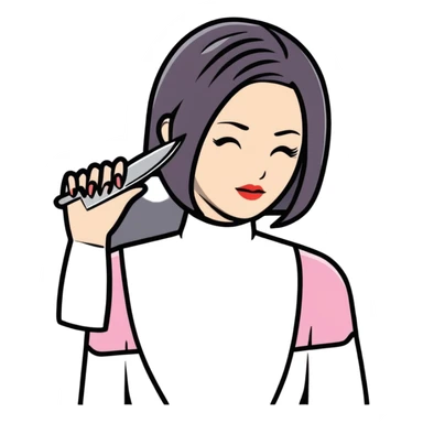 hairdresser demonstrating cutting techniques on mannequin sticker