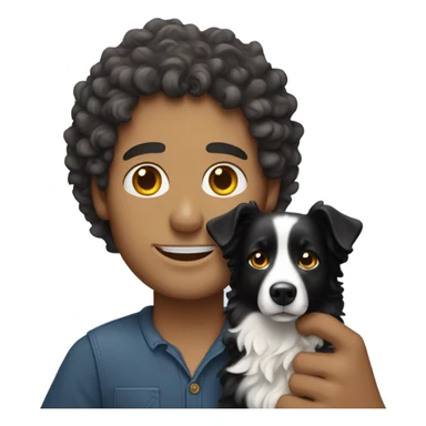 A curly-haired white man holding a Border Collie. sticker