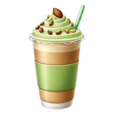Iced pistachio latte no cream on top and in a coffee cup sticker