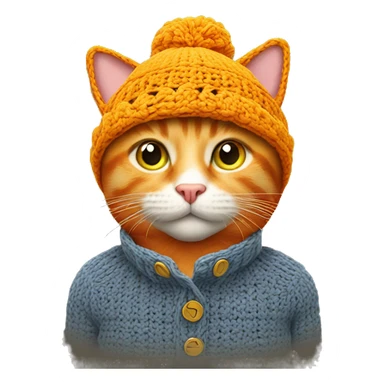 Orange cat wearing crochet yellow hat sticker