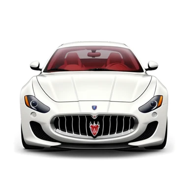 Maserati sports car emoji with smooth flowing lines, bold front grille, trident logo, vibrant colors, minimal details, white background, capturing speed and luxury sticker