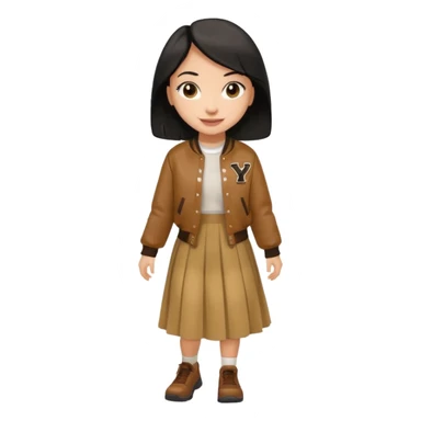  light skin, black cololong hair girl with brown varsity jacket and long skirt walking  sticker