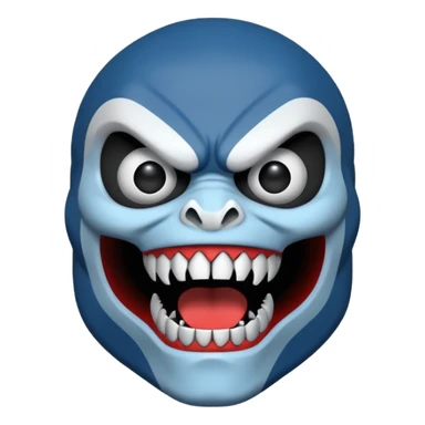 an apex predator with a black concrete body, white head, and scary blue face sticker