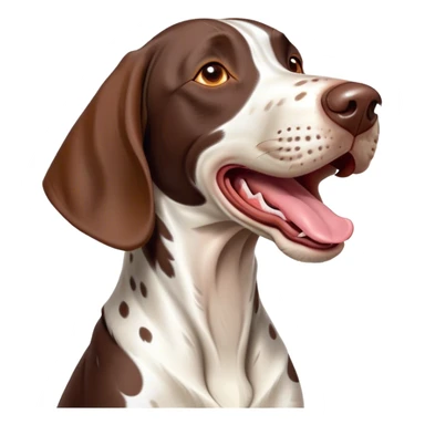 Cinematic Comical German Pointer Dog Portrait Emoji, Head tilted dramatically while yawning exaggeratedly, sleek brown and white coat with subtle spots, Simplified yet hilariously adorable features, highly detailed, glowing with an almost sarcastic glow, high shine, a mix of lazy and disinterested, stylized with a touch of playful whimsy, bright and alert but with a hilariously bored expression, soft glowing outline, capturing the essence of a mischievous yet overly dramatic dog, so meme-worthy it feels like it could leap off the screen and sarcastically demand attention, perfect for the internet's next viral meme! sticker