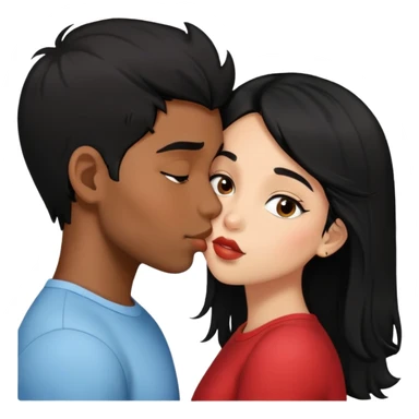 Black haired brown skinned boy kissing a black haired light skinned girl sticker