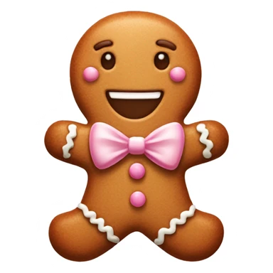 Gingerbread man with a light pink  bow who is smiling sticker