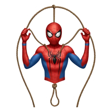 spiderman hanging himself with a noose made of webs sticker