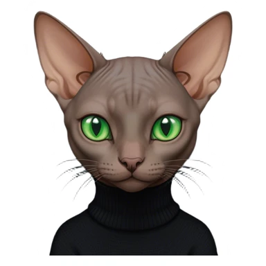 dark color sphinx cat with green eyes wearing a black turtleneck sweater sticker
