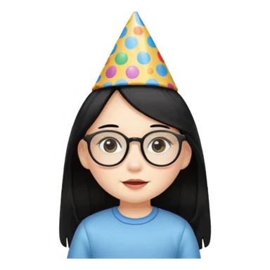 a little girl with long black hair with birthday hat, wearing glasses















 sticker