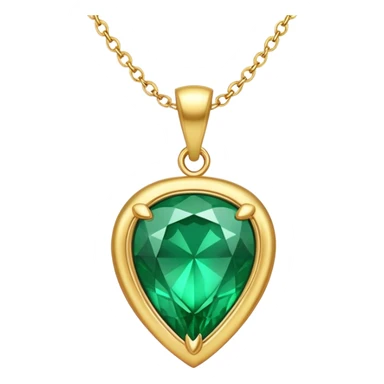 An emerald green necklace with a shiny pendant sticker