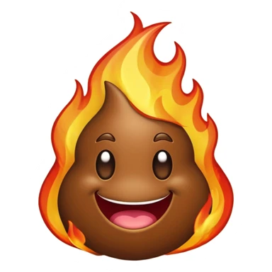 poop emoji with flames, playful and expressive sticker