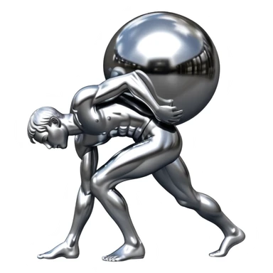 sorayama Sisyphus carrying big sphere on his back sculpture sticker