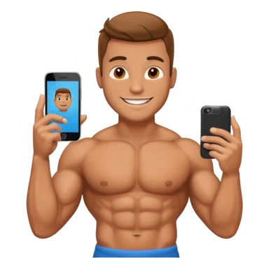 Mec musclé avec un téléphone dans les mains qui navigue sur so téléphone qui sourit sticker