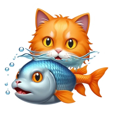 Cat fighting fish sticker