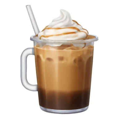 Caramel iced coffee in a clear cup with straw sticker