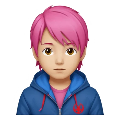 yuiji itadori jjk avec cheveux rose veste bleu capuche rouge sticker