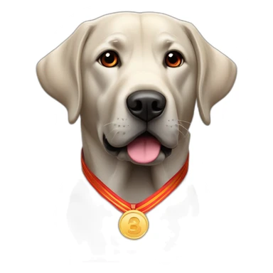 Labrador couleur noir avec un bandeau rouge et une médaille sticker