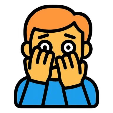 face peeking through hands, scared expression, simple and clear icon sticker