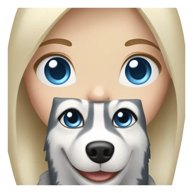 Blonde girl with blue eyes with a gray Husky sticker