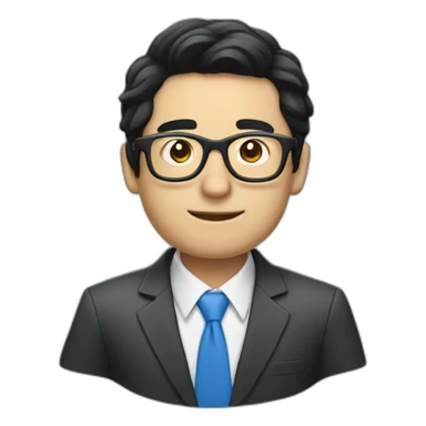 Businessman with black hair, blue with glasses and laptop sticker