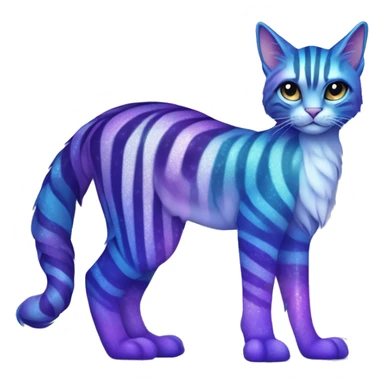 Colorful vernid fantasy creature LiLaiRa Kamirah Falvie whiskers paws full body sparkle purple blue gradient stripes braided tail feline sticker