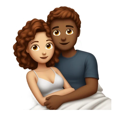 Burgundy haired girl and brunette boyfriend cuddling in bed sticker