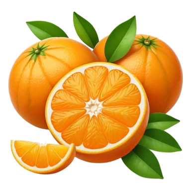 single small round orange citrus fruit peeled in segments with a green leaf no basket or extras soft lighting subtle shadows emoji scale sticker