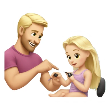 blonde babydaughter gives blonde dad a manicure sticker