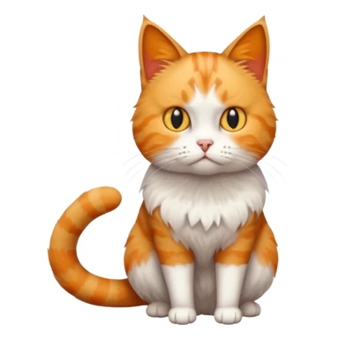 full body white, ginger and tabby cat with skinny head and fat body with an anxious face sticker