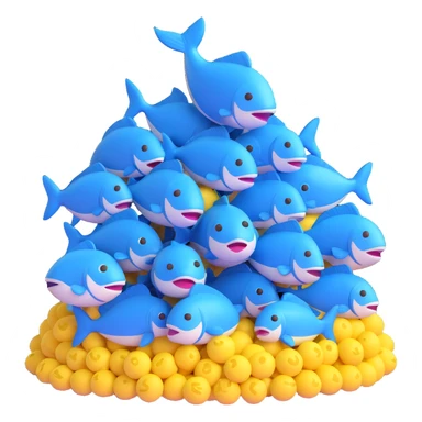 large pile of blue fish, 3D emoji style, no pedestal, variation 3 sticker