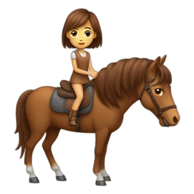 Un cheval marron avec une fille à côté qui a les cheveux brun sticker