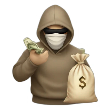Robber with a beige cloth bag with money sign sticker