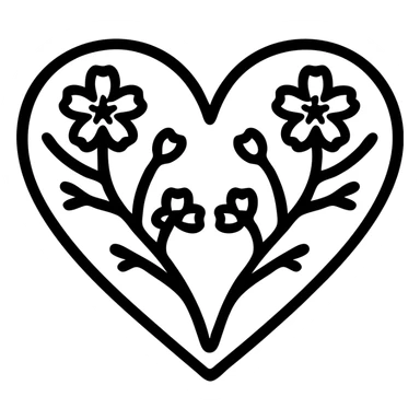 goth sakura heart, heart made of sakura branches, black and magenta, mysterious sticker