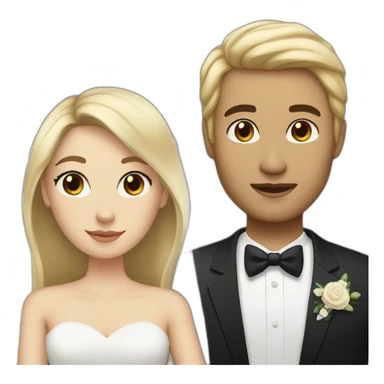 Woman with dark brown and straight hair with black eyes and man with blonde hair getting married sticker