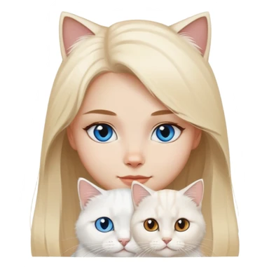blond girl brown eye with White British longhair cat blue eyes  sticker