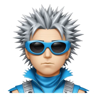 cyber y2k guy with spiky hair, futuristic sunglasses, and duct tape across his mouth sticker