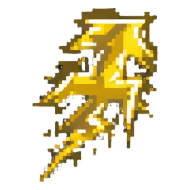 Speed power-up sprite, 64x64 pixels, bright yellow/gold lightning bolt symbol centered on tile, glowing effect, clean pixel edges, simple recognizable design that communicates "speed increase" sticker