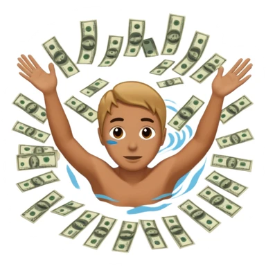 someone swimming in 5 dollar bills sticker