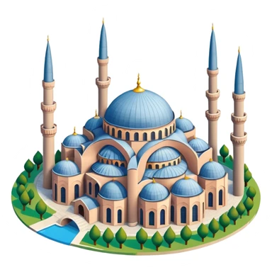 Isometric illustration of Istanbul, featuring Hagia Sophia with its large central dome and four tall minarets, paint photorealistic style sticker