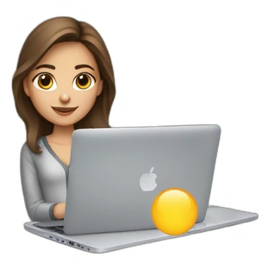 Beautiful programmer girl with brown hair working with MacBook sticker