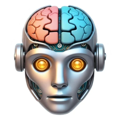 robot head with digital circuits and abstract brain elements, representing a large language model sticker