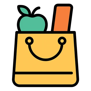 colored icon of a shopping bag representing goods sticker