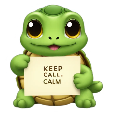 A cute little tourtoise with a card saying ”keep calm” sticker