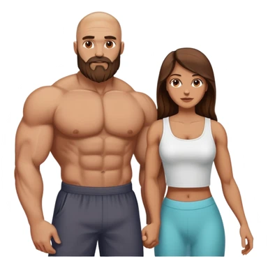 Muscular Bald beard men with his wife long brown hair  sticker