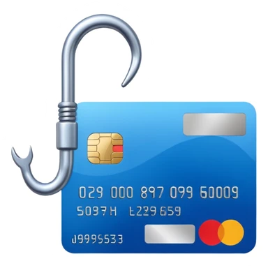 phishing, fishing hook holding a credit card sticker