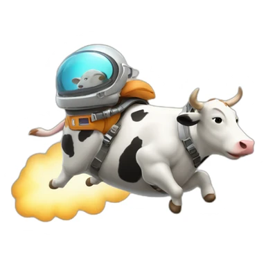 side-on view of cow flying to space while wearing a jetpack with legs being pushed back by the wind sticker