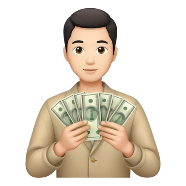Asian men holding money sticker
