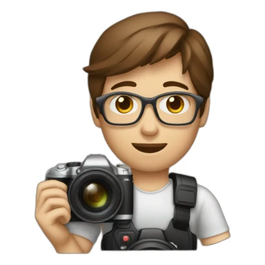 photographer with brown hair and an x100v camera sticker